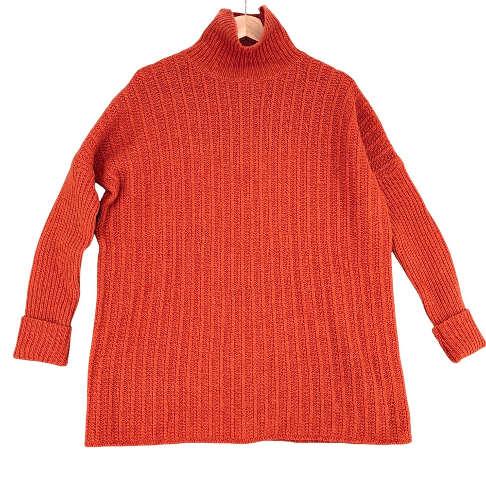 Garnet Hill Burnt Orange Lambswool Angora Ribbed Turtleneck Sweater Small